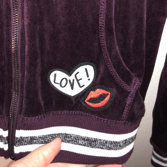 NWT BETSEY JOHNSON Velour Zip-Up LOVE Jacket w/Hood - Picture 4 of 8